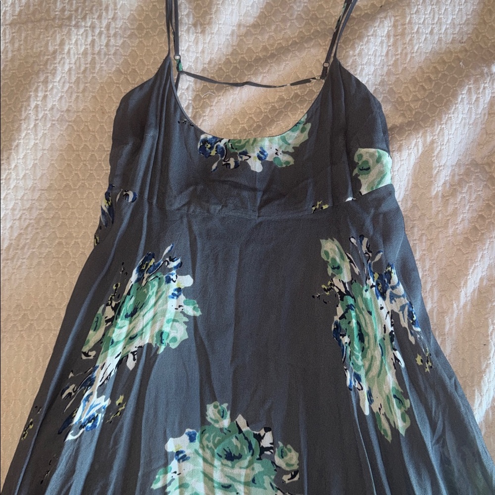 Free People grey Dress with Green and blue  Floral Design